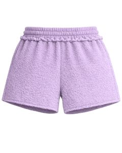 กางเกงขาสั้นผ้าฟลีซเชอร์ปาลาเวนเดอร์สำหรับผู้หญิง สวมใส่สบาย นุ่มฟู เหมาะสำหรับใส่พักผ่อน เอวยางยืดพร้อมเชือกผูก สไตล์ลำลอง ใส่สบายในฤดูหนาว - Product Image 2