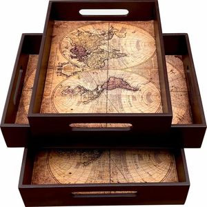 Bandeja de servicio de chapa de abedul de madera hecha a mano de estilo europeo Bandeja de madera de mango impresa con forma de acabado de esmalte brillante - Product Image 1