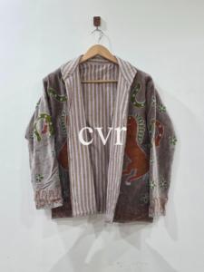 Abrigo de terciopelo bordado a mano con cuello mandarín, manga larga, estampado animal, talla grande, ropa de abrigo de invierno para mujer - Product Image 2