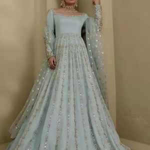 BONITO BORDADO INDIO/PAKISTANI EN EL VESTIDO LARGO DEL PISO CON CUENTAS DE CRISTAL, PIEDRA, TRABAJO DABKA PARA FIESTA-WEAR @ 2024 - Product Image 1