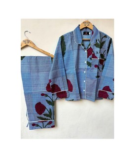 Conjuntos de Pijamas con Estampado Floral, Conjunto de Pijamas de Algodón Indio, Conjunto de Pijamas para Dormir, Vestido de Dormir, Ropa Bohemia, Regalos para Ella - Product Image 1