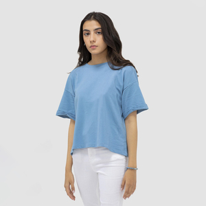 2024 été femmes T-Shirt à manches courtes coton confortable respirant et de bonne qualité solide conception unie - Product Image 1