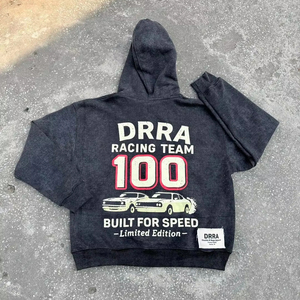 Sweat à capuche zippé en molleton lourd à lavage acide avec broderie 3D personnalisée, surdimensionné, streetwear d'hiver, coton, graphique, vente en gros - Product Image 3