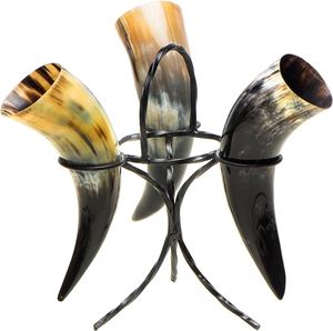 Corne à boire Viking naturelle de qualité indienne de haute qualité avec support en métal agate corne à boire Viking - Product Image 1