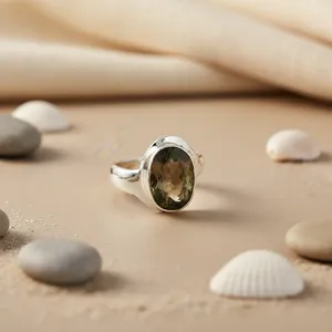 925 Silver Smoky Quartz <b>Statement</b> <b>Ring</b> for Women Handmade Boho Oval Gemstone Jewelry with Platinum Topaz Cut Gift - Product Image 3