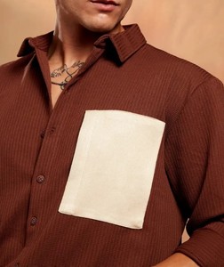 Camisa informal de algodón 100% para hombre, ajuste extragrande con cuello extendido sólido, transpirable, liso, teñido, de punto, suministro ODM, patrón de impresión - Product Image 5