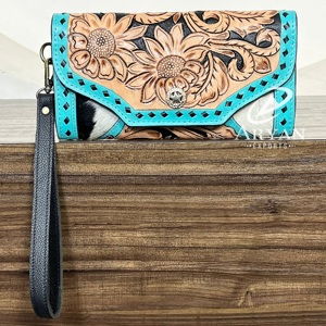 Bolsos de Noche para Fiestas de Chicas, Cartera de Cuero Vacuno Hecha a Mano, Tarjetero, Cartera Larga con Correa para la Muñeca, Bolso de Mano para Mujer, para Dinero y Teléfono - Product Image 1