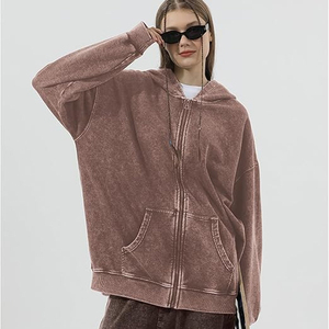 Sweat-shirts à capuche vintage surdimensionnés pour hommes, entièrement personnalisés, en molleton de coton, effet délavé à l'acide, fermeture éclair, vente en gros 2025 - Product Image 3