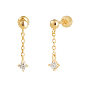 Orecchini alla moda da donna con catena cubica in zirconio a forma di triangolo da donna con orecchini a bottone Fine in oro 14k-Jewelry gioielli di base per gioielli - Product Image 2