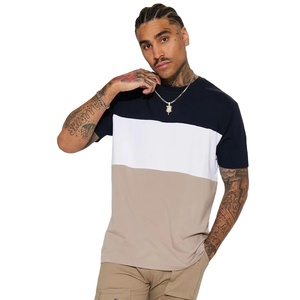 Verano 2025 Cross border grande casual cuello redondo transpirable manga corta hombres Color Block contraste color camisetas para hombres - Product Image 1
