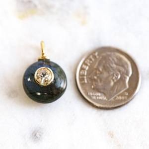 Pendentif en pierre précieuse labradorite lisse et ronde sculptée pour collier, argent sterling 925 plaqué or, breloques pendentif bijoux - Product Image 6