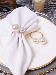 Anneau de serviette en métal doré de luxe moderne de qualité supérieure, double perle, élégant, décoration de table, magnifique pour les mariages, les fêtes et les dîners - Product Image 6