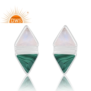Pendiente de piedras preciosas de malaquita y luna de arcoíris Natural de plata de ley de diseño caliente, joyería de diseño personalizado para mujer, regalo para ella - Product Image 1