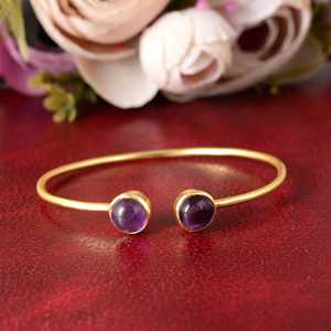 High Demand Brass Bangles <b>Amethyst</b> <b>Bracelet</b> Boho Brass Cuff For Women 18k Gold Plated Dainty Geometric For Wholesale/OEM/ODM - Product Image 1