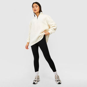 Women's Long Sleeve Quarter Zip Running Sweatshirt Stand Collar Polyester <b>Fleece</b> Embroidered Washed Technique Warm Hoodie - Product Image 1