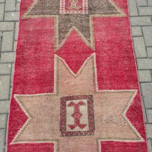 Alfombra Turca Vintage, Alfombra Herki de 3.3x10.7 pies, Alfombra de Lana con Parches Rojo Marrón - Product Image 4
