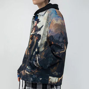 Chaqueta Vaquera Personalizada de Moda para Hombre, Estilo Hip Hop Vintage, Corte Holgado, Cuello Alto, Lavada, 100% Algodón, Resistente al Viento, Transpirable, para Primavera - Product Image 2