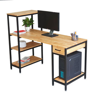 Rubber Wood <b>Computer</b> <b>Desk</b> with Integrated Shelves and Drawers Iron Frame for Home Office-COD68049 - Product Image 1
