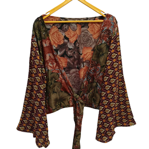 Haut en soie pour femme multicolore doux vêtements de maison chemisier en soie multicolore haut court portefeuille chemise taille libre - Product Image 1