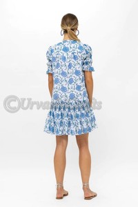 ทําจากผ้าฝ้ายน้ําหนักเบาvoileพิมพ์มือบล็อกตกแต่งsmockingรอบกระโปรงครึ่งแขนพร้อมรายละเอียดนัวเนีย - Product Image 4