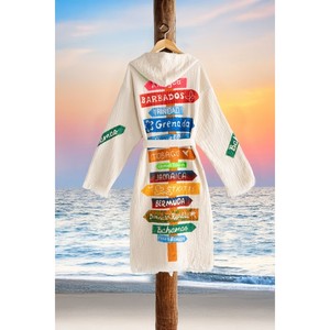 Peignoir à capuche en coton biologique 100% Varol, tissé, décontracté, robe de plage - Caractéristique douce Nomada - Product Image 4