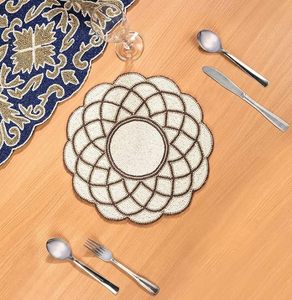 El mejor diseño temático, vajilla redondeada, mantel decorativo con cuentas de vidrio, Mantel Individual para fiestas y otras funciones - Product Image 4