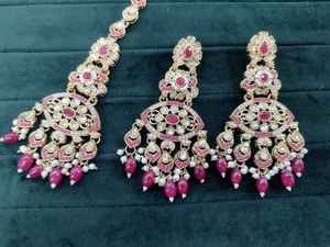 ต่างหูแฟชั่นโลหะผสมหรูหราพร้อมชุดติกก้าเข้าชุดสำหรับผู้หญิงงานแต่งงานงานเลี้ยงเจ้าสาวเครื่องประดับชาติพันธุ์แบบดั้งเดิมขายส่ง - Product Image 2