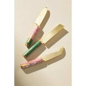 Juego de cubiertos de acero inoxidable de diseño antiguo de venta rápida, cuchillo de queso con mango de bambú, 3 cuchillos dorados de diferentes colores en un juego - Product Image 1
