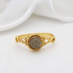 Anillo de boda de mujer chapado en oro de 18 quilates hecho a mano de último estilo, piedra lunar gris, piedras preciosas, joyería de compromiso, nuevos anillos de moda - Product Image 2