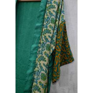 Robe kimono courte en patchwork de soie, faite à la main, imprimée à l'indienne, grande taille, respirante, décontractée, longueur genou, vêtement de nuit, veste de détente - Product Image 3