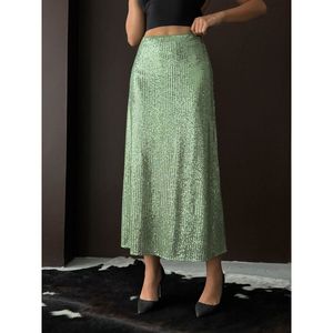Topshow Khaki <b>Sequin</b> Long <b>Skirt</b> - [object Object] - Product Image 4