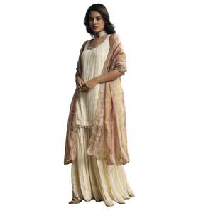 Marfil Lucknowi Sharara conjunto con tejido Dupatta para la venta al por mayor de ropa de novia Eid celebraciones recepciones y a granel festivo étnico - Product Image 2