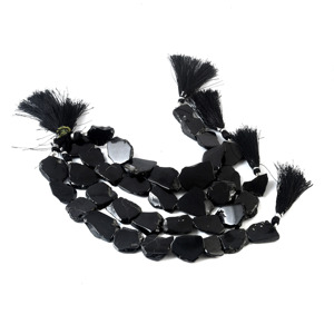 Perles d'onyx noir naturel de forme irrégulière à dos plat, 17x21mm à 21x30mm, perles de pierre précieuse onyx, brin de 8 pouces, fournitures pour la fabrication de bijoux - Product Image 2