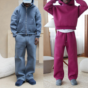 Chándal OEM personalizado con hombros caídos para hombre, chándal holgado de gran tamaño para correr, Conjunto de sudadera con capucha y pantalones de chándal para correr en blanco - Product Image 1
