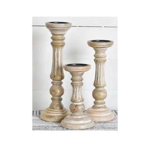 Ensemble fait à la main/2 supports de pilier en bois pour la décoration de la maison décoration de noël nouveau bougeoir de couleur naturelle en bois de manguier de luxe - Product Image 6