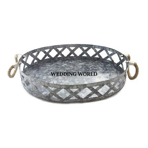 Bandeja de servicio galvanizada, forma redonda, hecha a mano, superventas, diseñador, artículos de boda de lujo, mesa, venta al por mayor, bandeja de servicio de Metal - Product Image 4