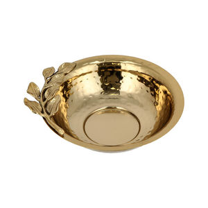 Conception en forme de feuille finition dorée en acier inoxydable en aluminium métal bol de service décoratif pour la maison texture martelée - Product Image 1