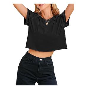 T-shirt décontracté pour femmes du fabricant du Bangladesh couleur unie 100% coton maillot simple col à manches courtes grande taille respirant - Product Image 3