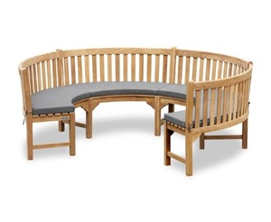 Banc de jardin extérieur en teck personnalisé, 3/4 circulaire, courbé, minimaliste, moderne, durable, résistant à l'eau, pour parc, patio, restaurant, complexe hôtelier - Product Image 3