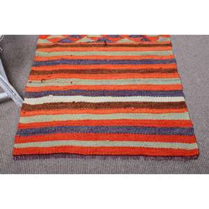 พรมวินเทจขนาด 2.8x10.4 ฟุต, พรมวิ่งสไตล์ตุรกี, พรมลายกราฟิกสีส้มน้ำเงิน - Product Image 5