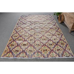 พรมขนแกะสไตล์ตุรกีโบราณสีเบจคลาสสิกขนาด5.7x8.6ฟุตงานแฮนด์เมดพรมขนน้ำยางรูปแบบการเย็บปะติดปะต่อกันทรงสี่เหลี่ยมโถงทางเดินดีไซน์ใหม่ - Product Image 1