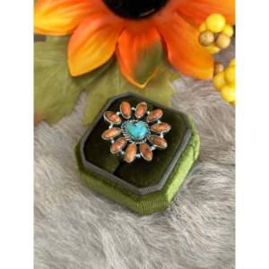 Southwest Handmade Turquoise Sterling Silver <b>Adjustable</b> <b>Ring</b> Boho Geometric Marquise Cut Dainty Jewelry - Product Image 4