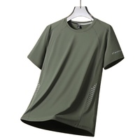 Camisetas de Verano para Hombre de Seda Helada y Algodón, de Alta Calidad, Manga Corta, Color Sólido, Transpirables, de Secado Rápido, Cuello Holgado, Estilo Casual
