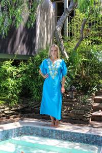 2024 bohème bleu brodé été vêtements de plage caftan plage femme tunique robe de bain Robe maillot de bain couvrir - Product Image 2