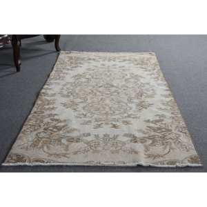 Classic Beige Brown 3.6 X 7.6ft Wool <b>Rug</b> Turkish Patchwork Design for Entryway Living Room <b>Bedroom</b> Latex Rectangular Hallway - Product Image 4
