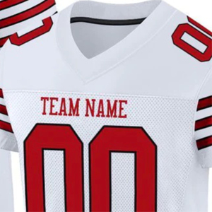 Nuevo personalizado al por mayor blanco rojo malla auténtico gradiente forma cuadrada bandera fútbol Jersey personalizado fútbol americano Jersey - Product Image 6