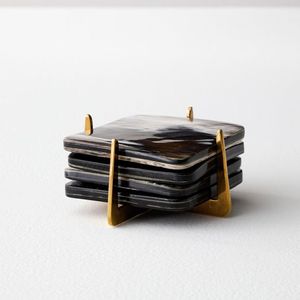 Best Quality Buffalo Horn <b>Coaster</b> Leather Holder for Customized Natural Horn <b>Coasters</b> Handmade Shape 4X4 Inches Multi-functional - Product Image 2