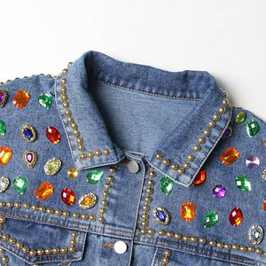 Veste en jean strass de qualité supérieure pour hommes Veste en jean bleue aspect bling pour hommes avec strass Vêtements d'extérieur de luxe - Product Image 4