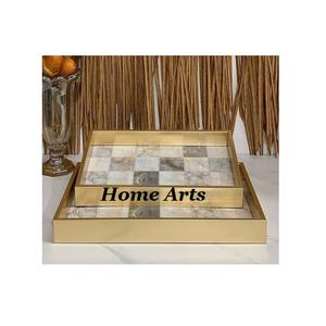 Ensemble de 2 plateaux de service alimentaire de tailles différentes, forme carrée, en acier inoxydable, pour servir des collations et des desserts, pour un usage domestique - Product Image 6