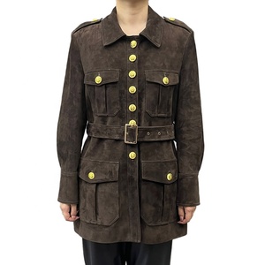 2024 Phụ Nữ Tùy Chỉnh Vành Đai Ve Áo Mỏng Áo Khoác Da Lộn Mùa Đông Duy Nhất Ngực Quan Hệ Nhân Quả Da Da Lộn Áo Khoác Cho Phụ Nữ - Product Image 1